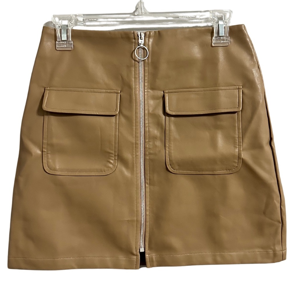 Faux Leather Skirt with Front Zipper
